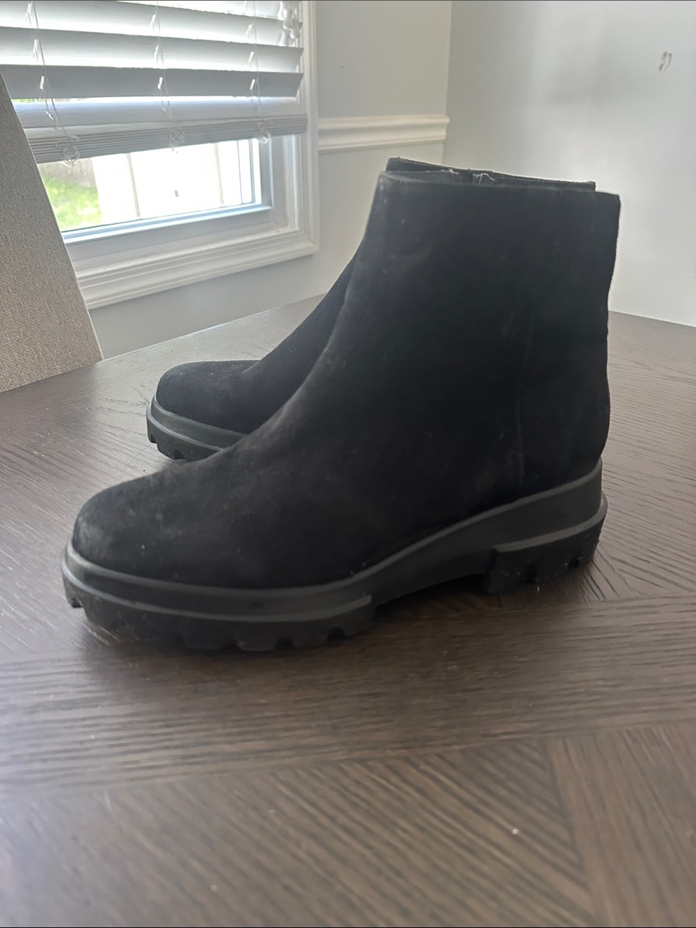 Women's Black Suede Ankle Booties with Lug Sole